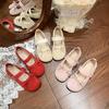 Bow single shoes women's spring and autumn new flat Mary Jane shoes Velcro beanie shoes women