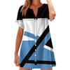 Women's Fashion Casual V-neck Short Sleeve Button Retro Color Block Splicing Print Dress