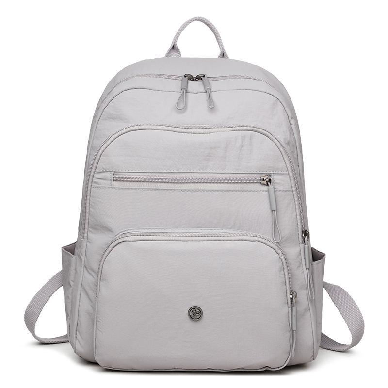 Solid Color Backpack Women's Multi-Layer Pocket Water-Repellent Nylon Backpack