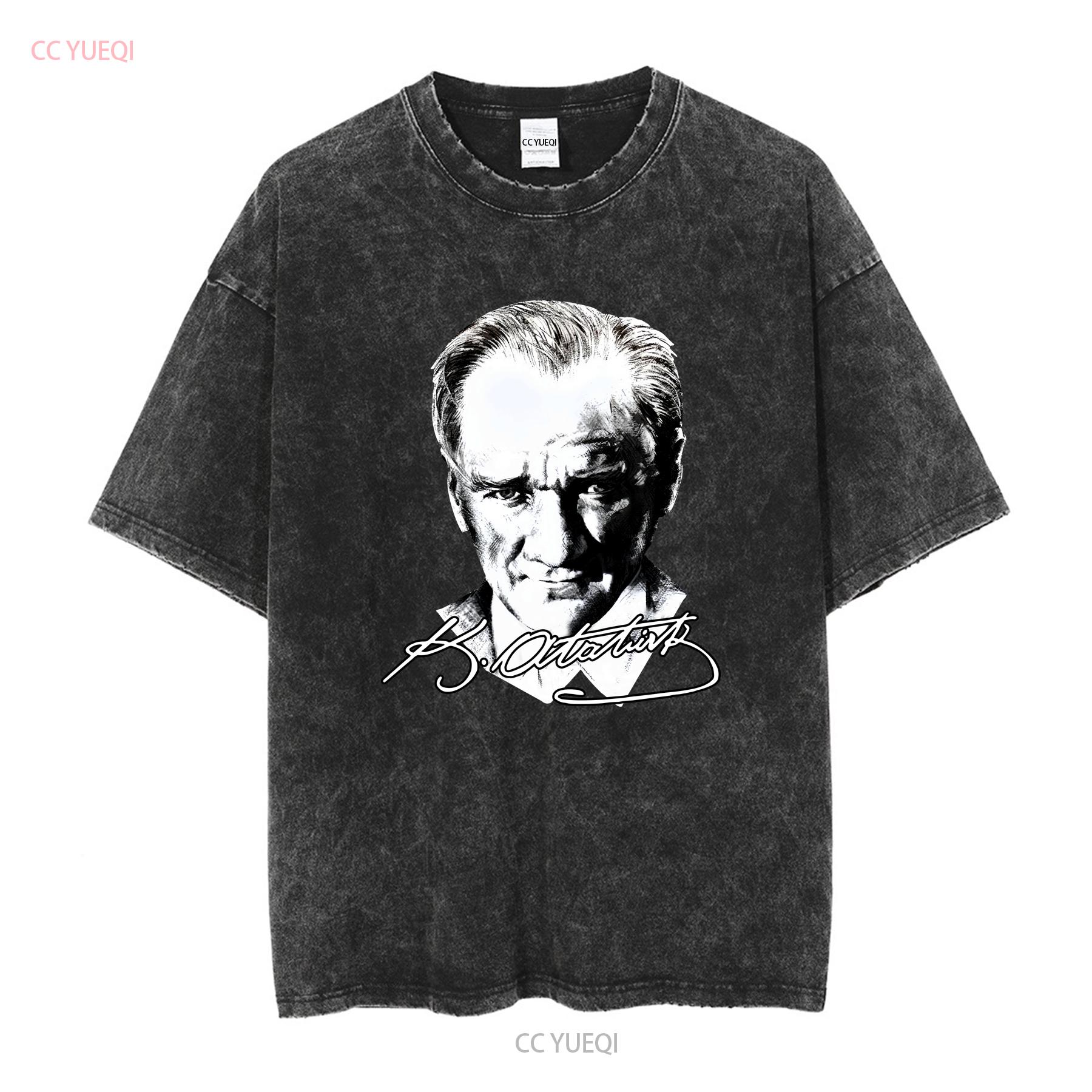 

Ataturk Signature Portrait Black Men T Shirt Women Kids Top Tank vintage Washed homme designer clothes Top For Everyday Wear M