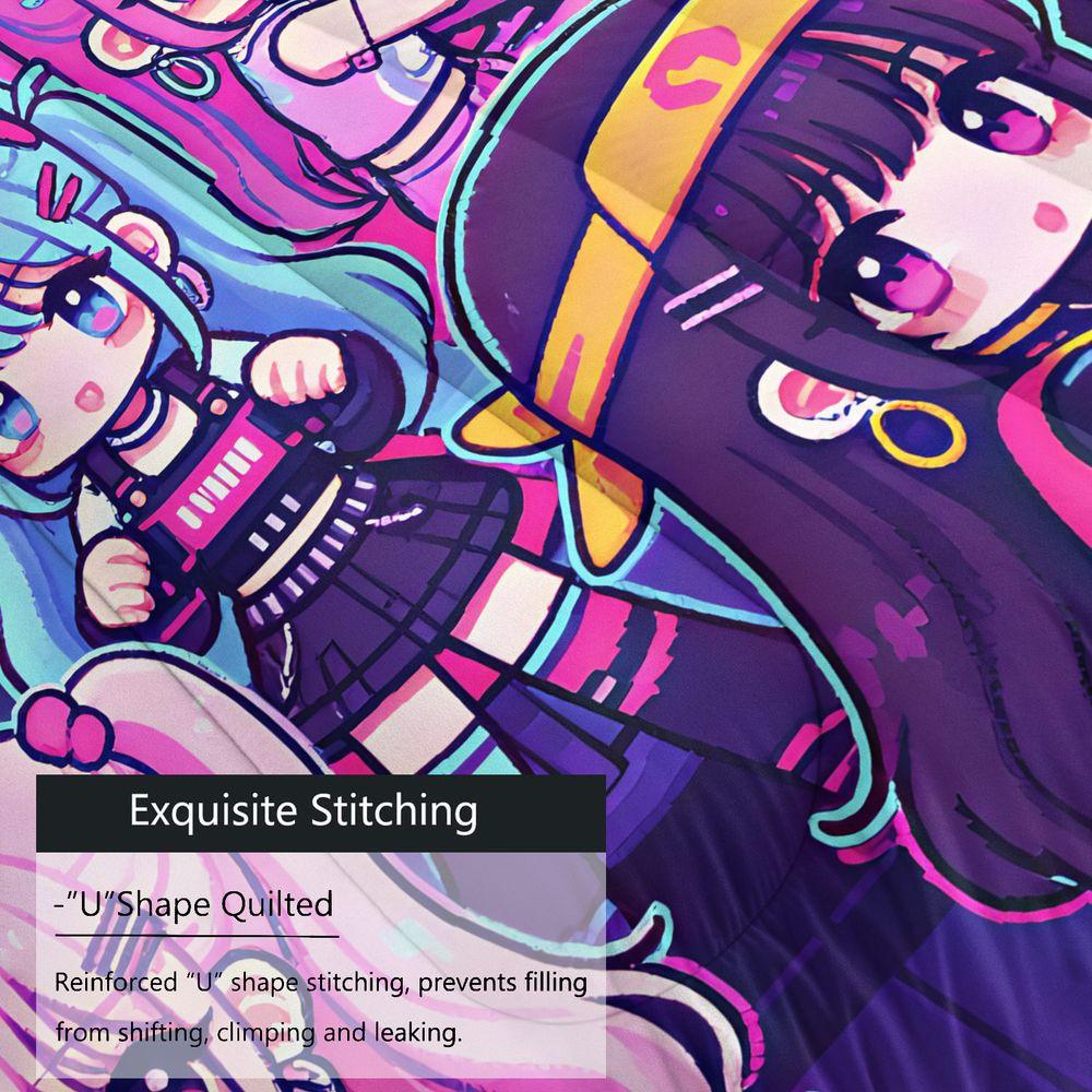 Arcade Pixel Cartoon Girls Print Comforter Set Quilt Bedding Set Pillowcase Game Room Teen Bedding Decor