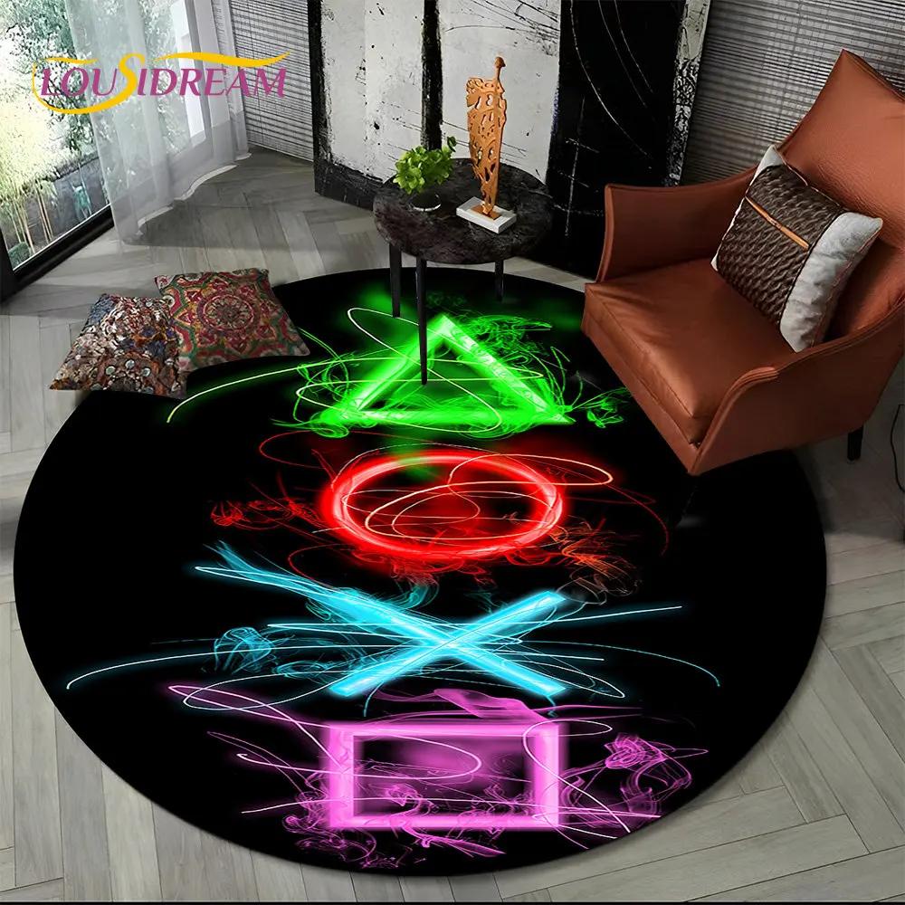 Cartoon Gamer Game Controller Round Area Rug,Circle Carpet Rug for Living Room Children's Bedroom Sofa Decor,Non slip Floor Mat