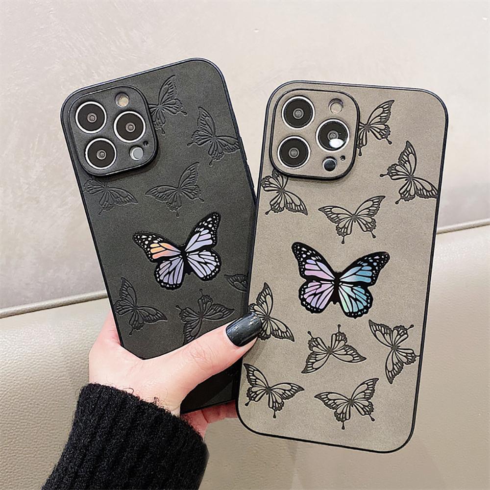 

Лазерное покрытие симпатичный чехол для телефона из искусственной кожи бабочки для iphone 13 11 12 14 Pro Max Xs Xr X Роскошный мягкий чехол для задней крышки