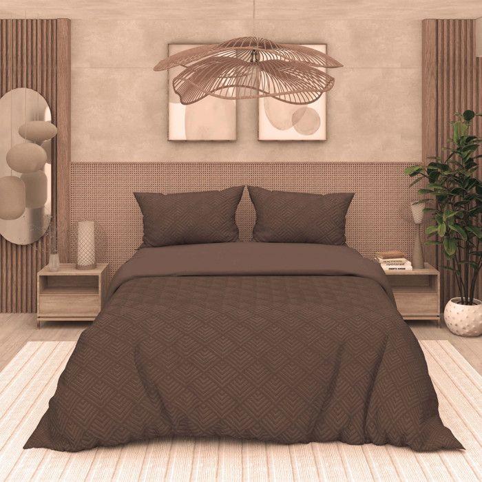 Parure housse de couette 3D microfibre 260x240 cm GAIA brun, par Soleil d'Ocre