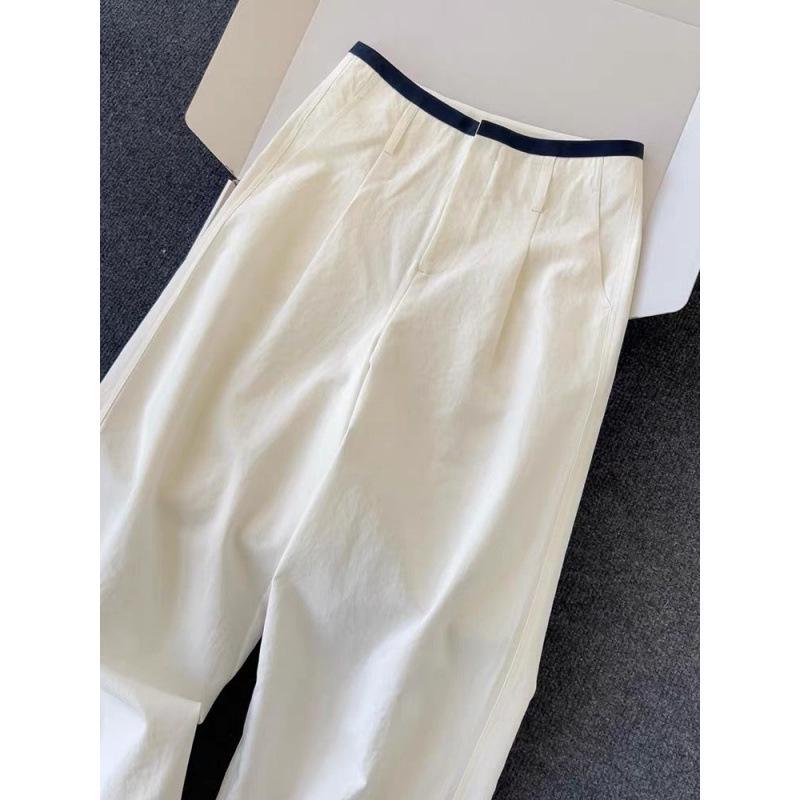 

CHAO-Level Picks: Women s White Wide-Leg Summer Pants - Minimalist Style with Contrasting Waistband and Casual Design. S белый