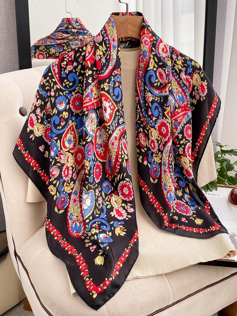90*90Cm Paisley Silk Square Scarf Luxury Women Satin Shawl Wrap Hijab Female Neck Hair Neckerchief Echarpe Bandana Bag Warp