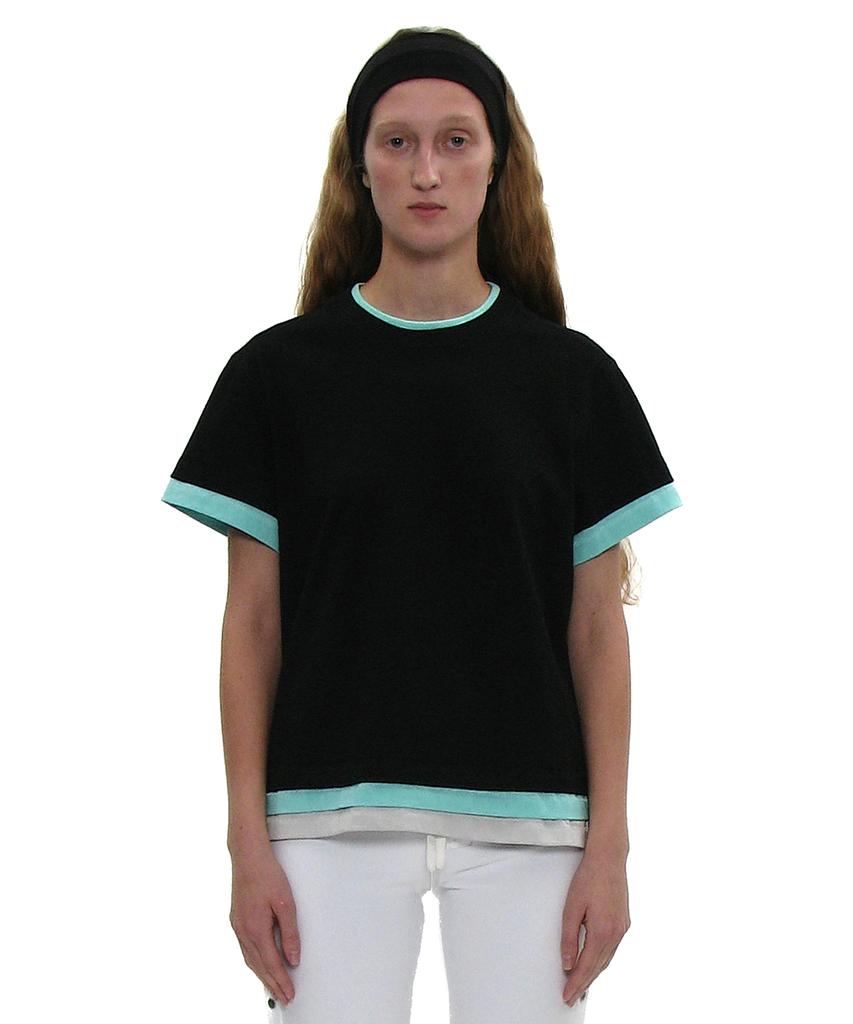 PARTIMENTO WOMEN Multi-Layered Short Sleeve Tee_Black