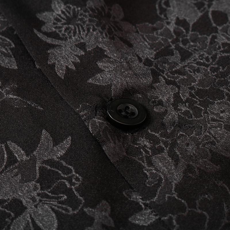 Jacquard Satin Material Button Down Herrenhemd Sommer Weiche Hemden Mann Vintage Street Shirts