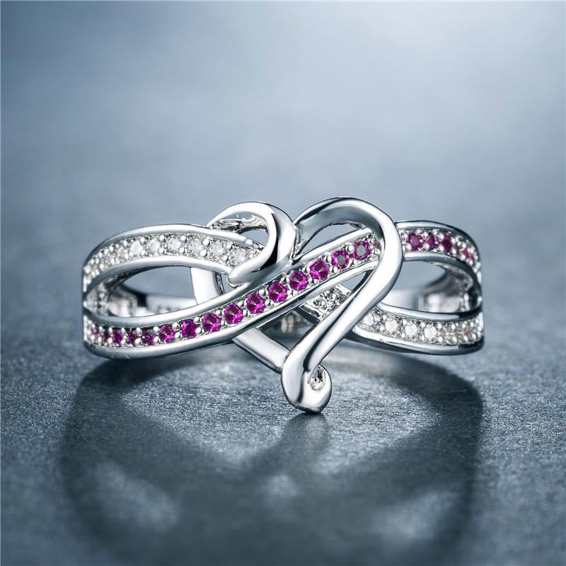 Ring Lady Love Heart Ring, Zircon Silver-Plated Personalized Two-Color Ring No. 7