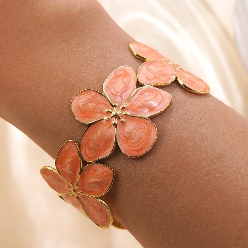 Dripped Oil Flower Cuff Bracelet Multicolor Floral Open Bangle Elegant Floral Bracelet Women