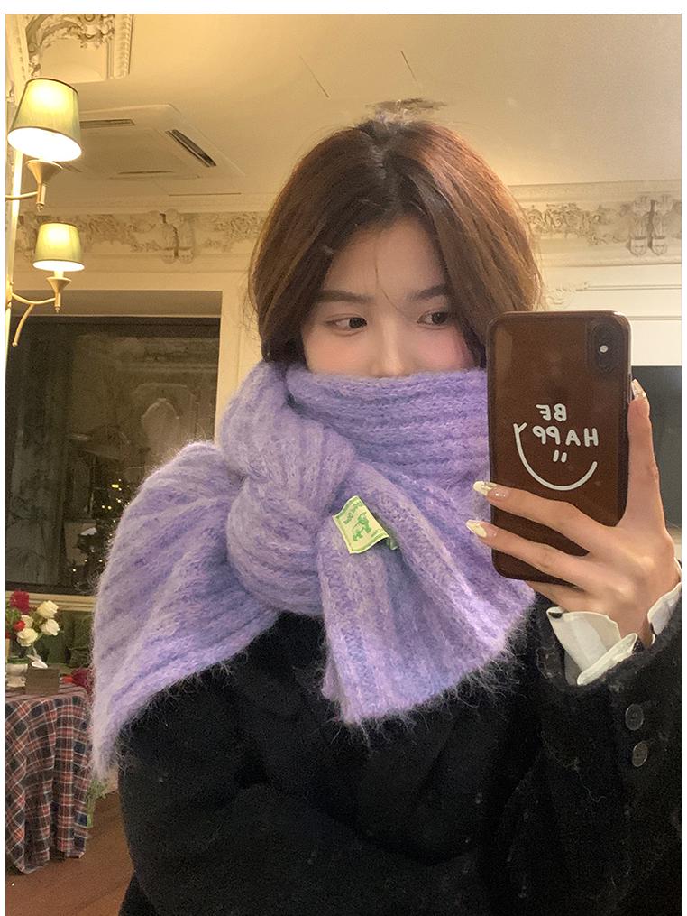 Eșarfă de iarnă în stil coreean din mohair, culoare solidă, pentru femei - Design tricotat moale și confortabil pentru studenți