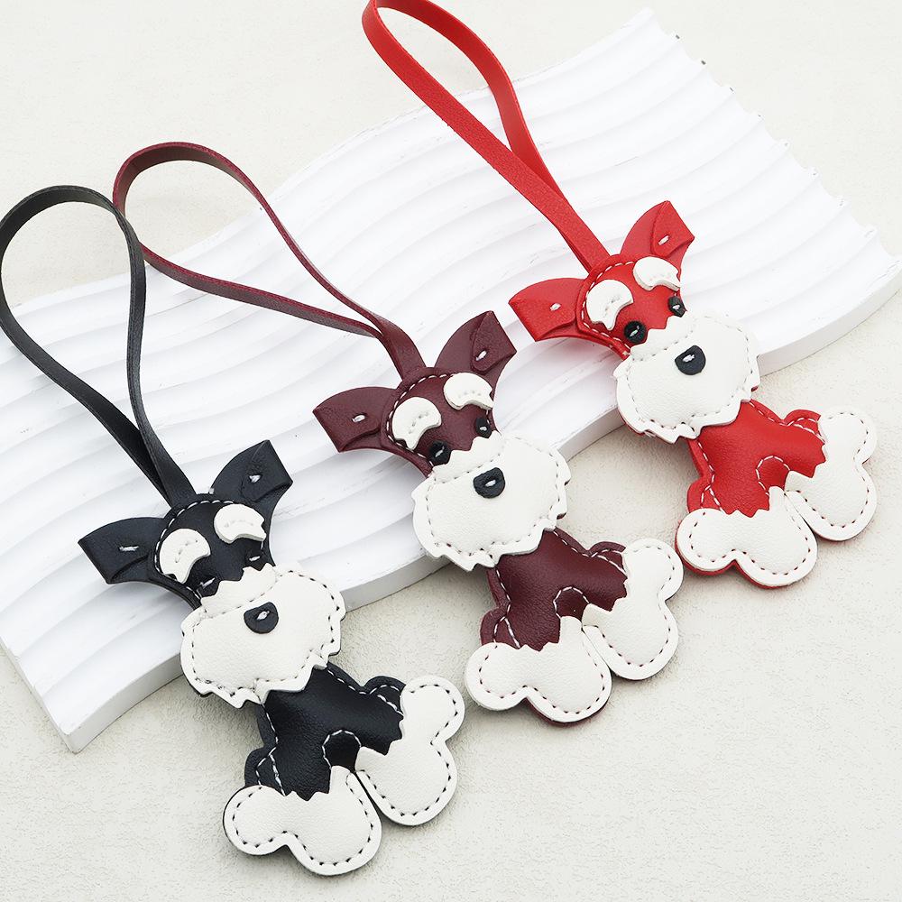Miniature Schnauzer PU Leather Dog Charm: Creative Puppy Pendant
