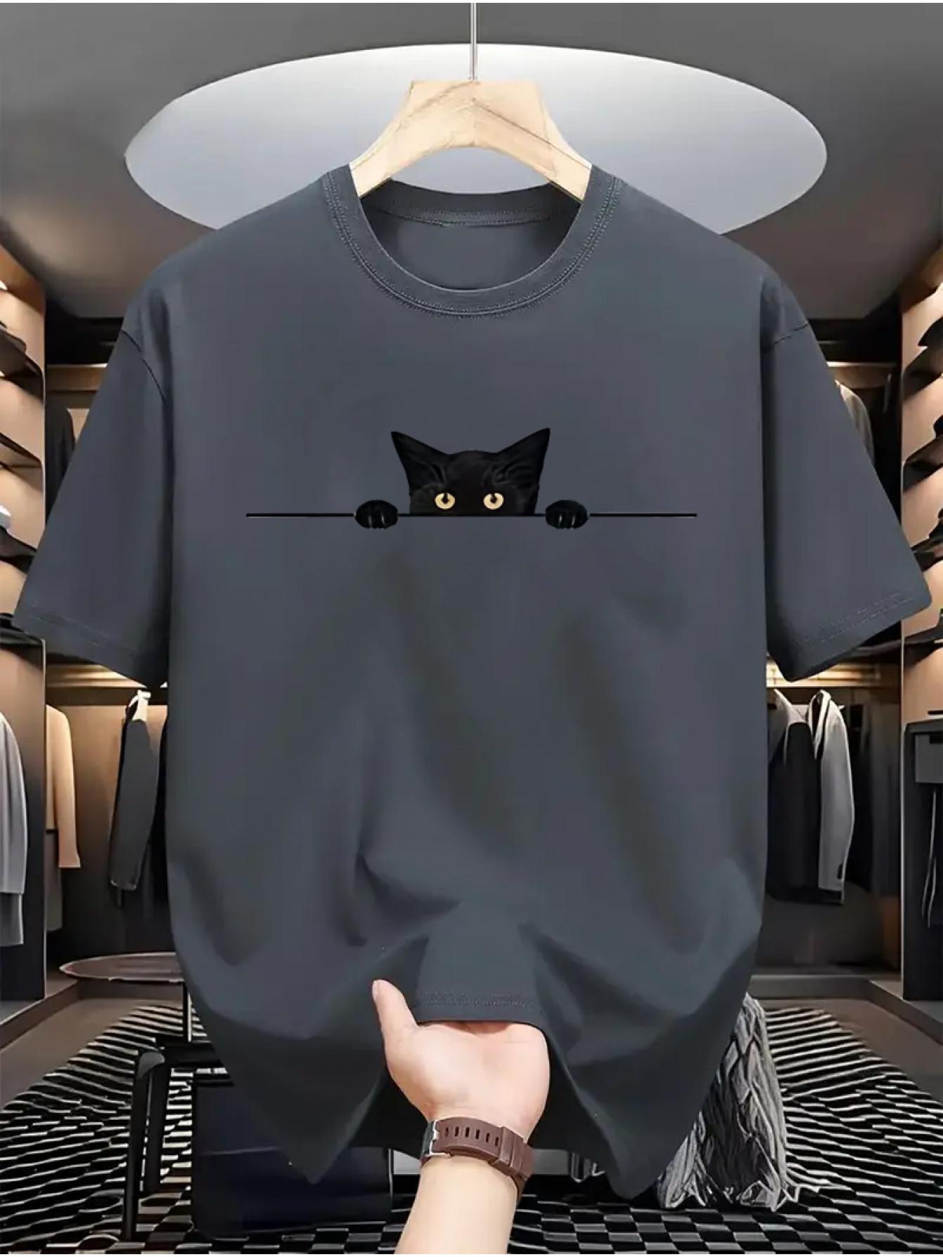 

Men s White T-Shirt with Black Cat Graphic - Soft Breathab M дубильная кора