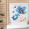 Elegant Blue Flowers and Butterfly Toilet and Wall Sticker Set Waterproof Self-Adhesive Removable Decal for Bathroom WC Decoration