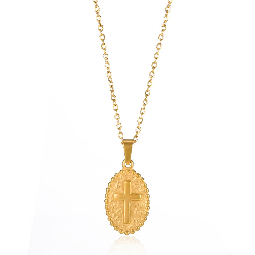 Stainless Steel Jesus Cross Necklace For Women Men Gold Color Caravaca Angels Crucifix Charm Choker Rapper Jewelry Hip Hop Gift