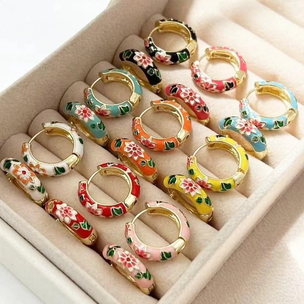 Chinese Chinese Style Earrings Traditional Glaze Ear Jewelry Flower Enamel Ear Rings  Jewelry