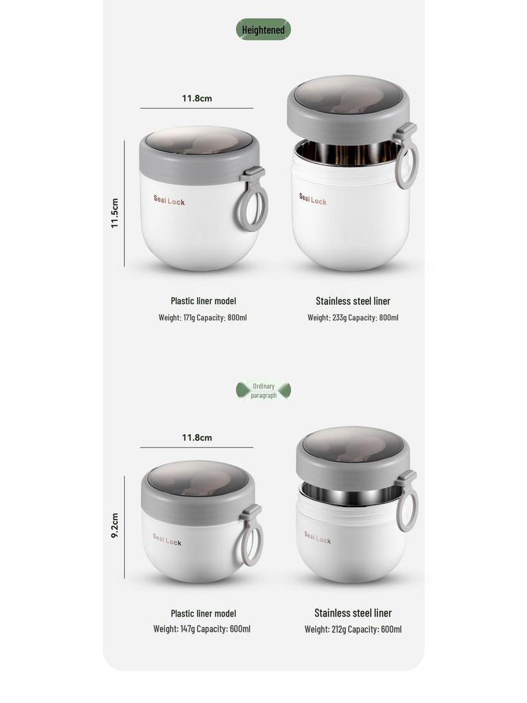 Tragbarer 304 Edelstahl Isolierter Frühstücksbecher mit Löffel - Mikrowellengeeigneter Haferflocken-, Suppen- und Milchbecher