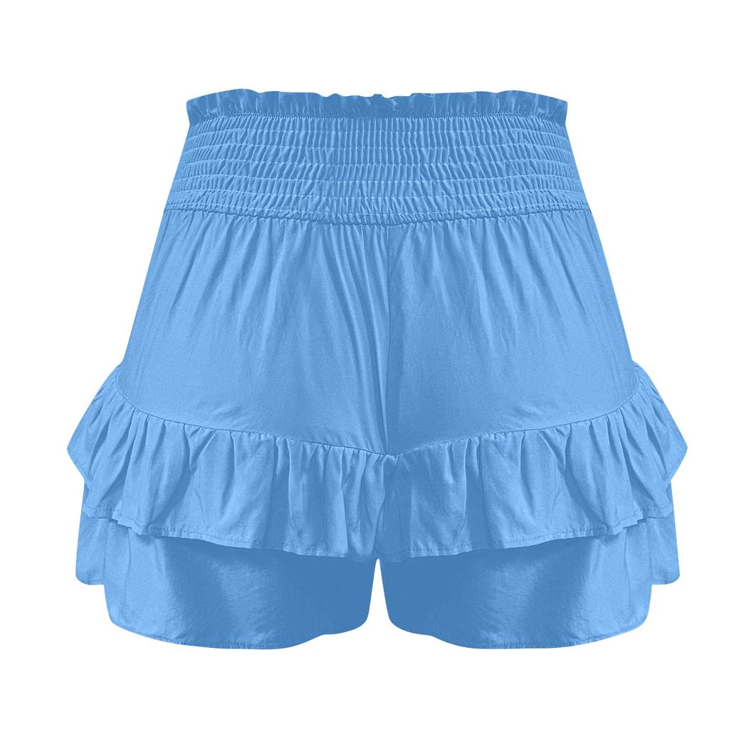 Womens Summer High Waist Ruffle Skirt Cute Flowy  Skirt Casual Comfy Elastic Shorts Wrap Beach Shorts