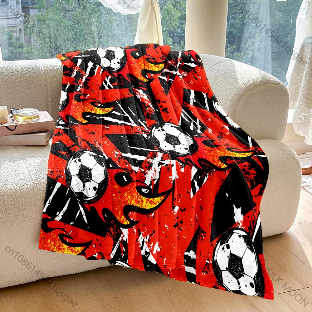 Multisize Football Theme Red Background Blanket Warm Soft Luxury Gifts for Children Adults Suitable for Home Sofa Bed Travel RV