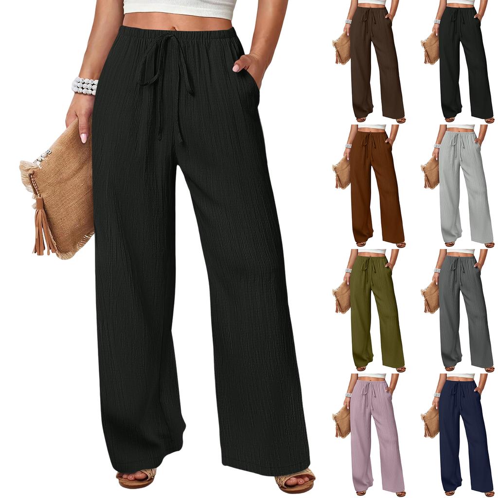 Women's Loose-fitting, -color, Straight-leg Casual Pants With Drawstring And Pockets.