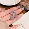 S925 Silver Needle Light Luxury Pink Diamond Square Earrings Women's Premium Stud Earrings Trend Earrings
