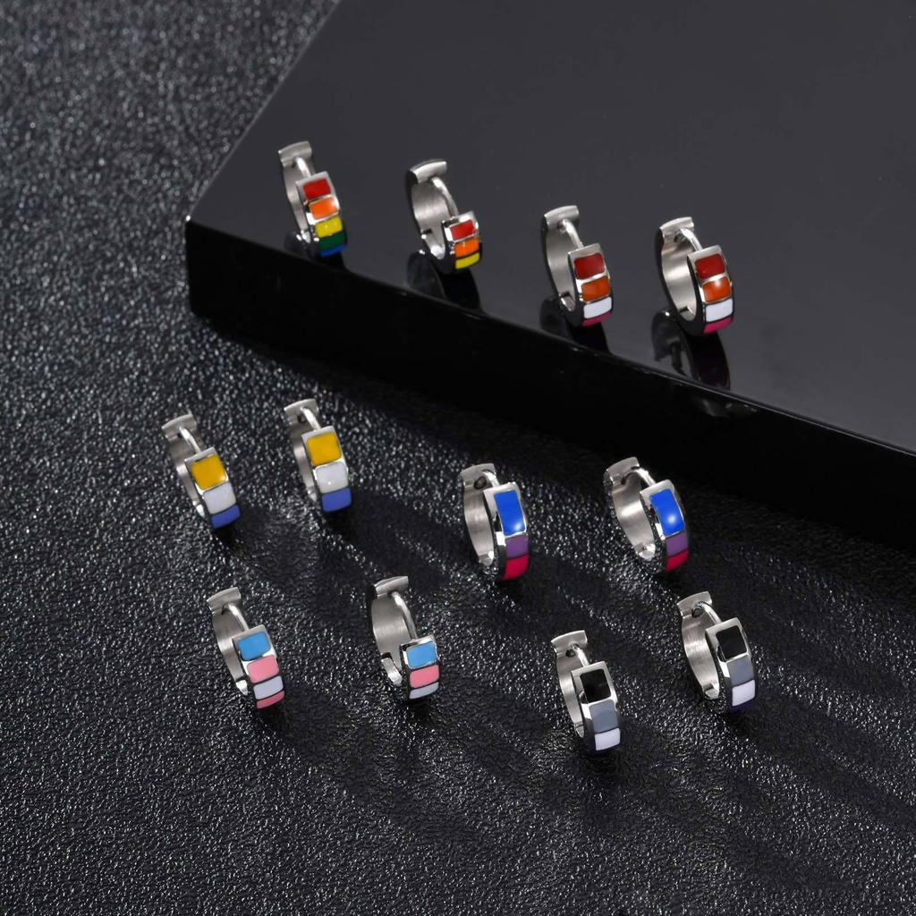 Colorful Stainless Steel Flag Hoop Earrings for Men & Women - PE-014