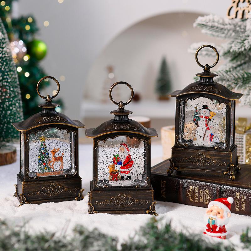 Christmas Crystal Lantern Ornaments Wind Lantern Santa Claus Atmosphere Decoration Flat Square Music Box Christmas Gift Night Light