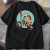 Cat Motorcycle T Shirt Casual Cotton Short Sleeve Tshirt for Women Japanese Style Vintage Graphic Tees Unisexs Clothes Streetwear