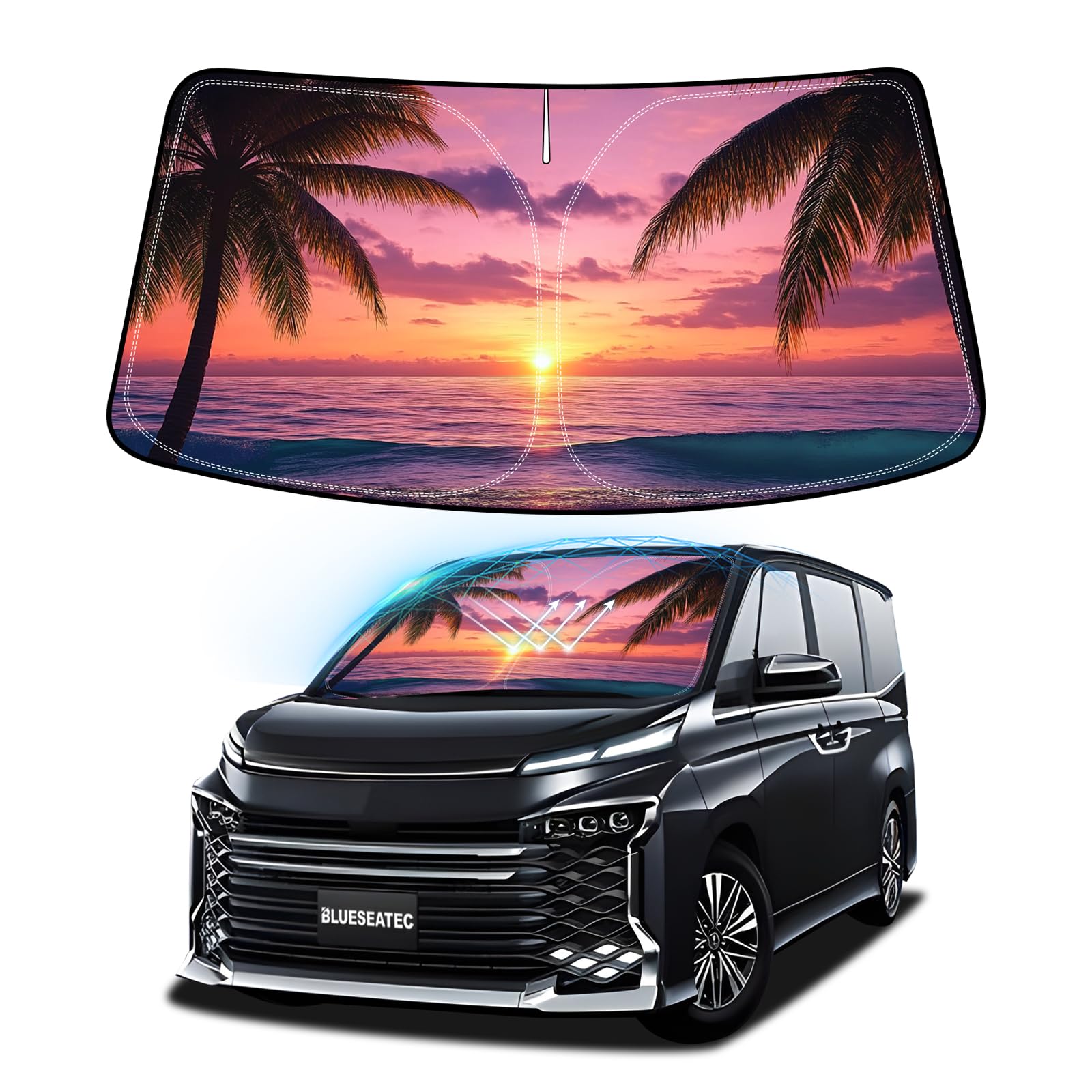 

BLUESEATEC Совместимый с Toyota Voxy Noah 90 Series Солнцезащитный козырек на лобовое стекло VOXY NOAH Защита от УФ-лучей Не требуется присосок Сон в машине Затемнение