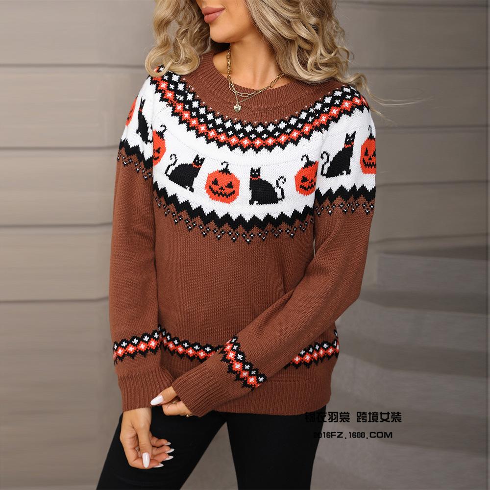 2025 Winter New Product Knitted Sweater Halloween Personality Top for Women Casual Versatile Loose Pullover