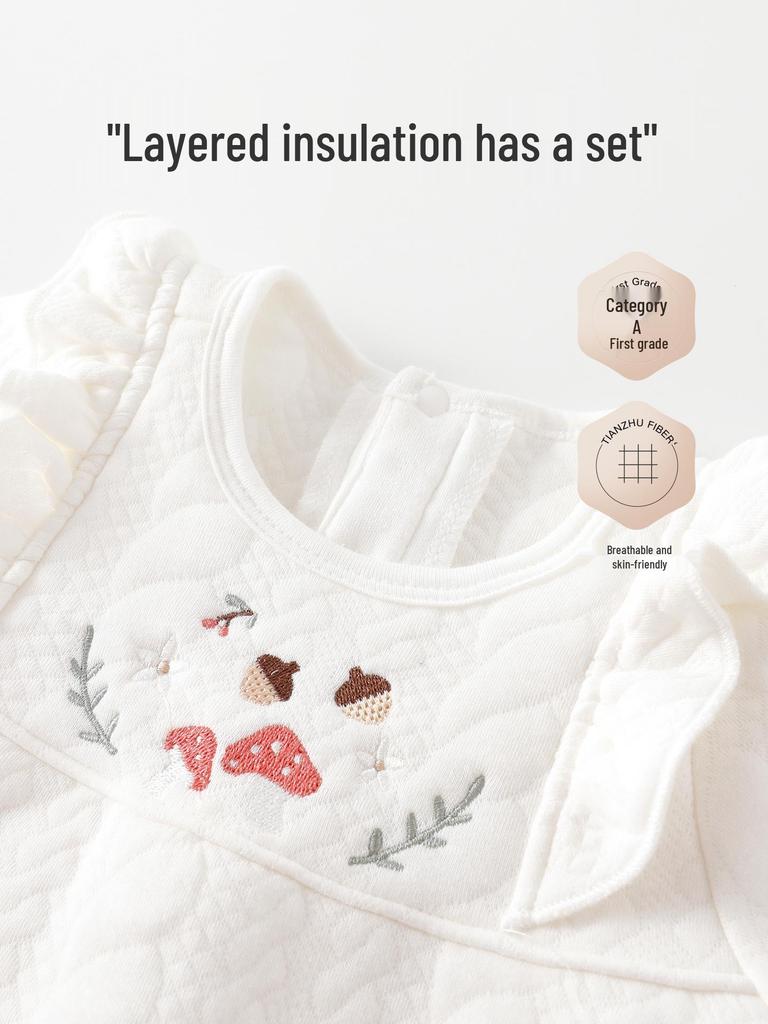 Adorable Quilted Cotton Long-Sleeve Romper for Baby Girls - Warm Infant Jumpsuit for Autumn and Winter