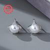 Korean Style S925 Sterling Silver Ginkgo Leaf Crystal Pearl Stud Earrings