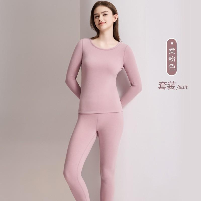 Thermal Base Layer Set Men Women Warm Fleece-Lined Cotton Blend Long Sleeve Top Pants Round Neck Ultra-Thick Winter