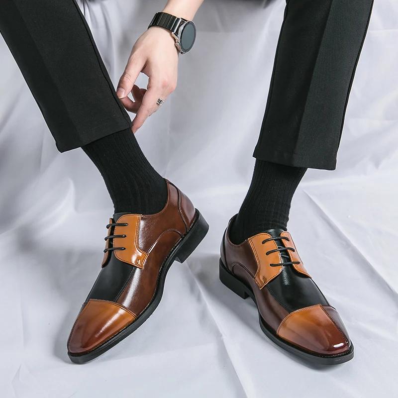 2024 for Men Stylish Business Shoes Men's Color-matching Casual Oxford Shoes All-match Men's Coiffeur Shoe Lace-Up Male Shoes