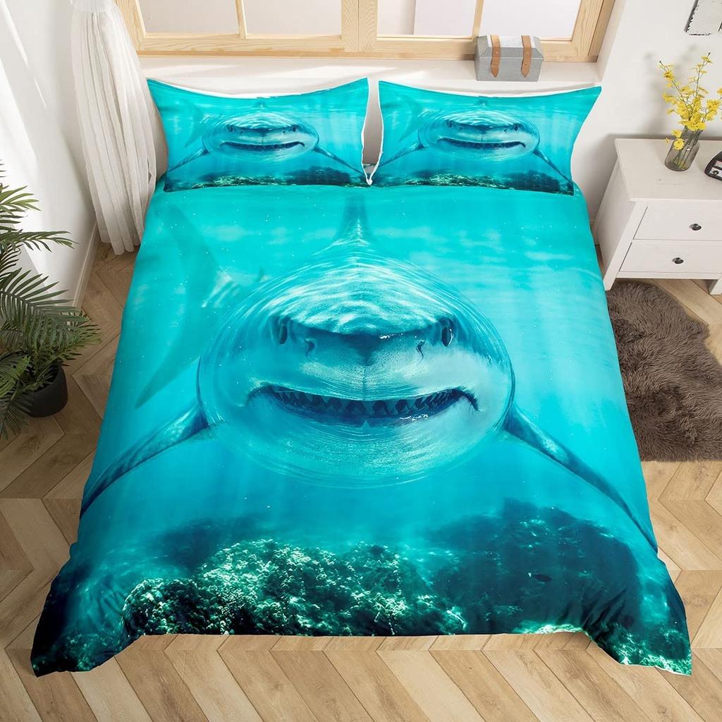 Ocean Beach Palm Tree Duvet Cover Set Sea Wave Polyester Quilt Cover Tropical Leaves Hawaiian Vacation Print For Kid Adult Teen
