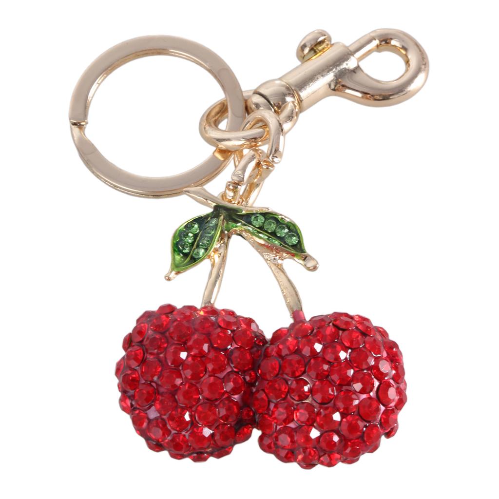Rhinestone Cherry Charm Keychains Simple Pendant Car Keyring Backpack Decoration Fashion Jewelry for Women Girls