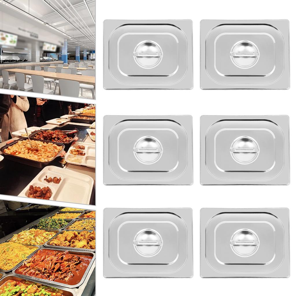6pcs Stainless Steel Hotel Pan Cover,Silver Table Catering Food Pan Lid 32.5*26.5cm for Home Kitchens,Restaurants