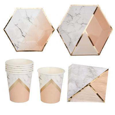 Rose Gold Party Disposable Tableware Gilding Paper Straws/Cup/ Marble Plates Table Decoration Wedding/Birthday/Party Supplies