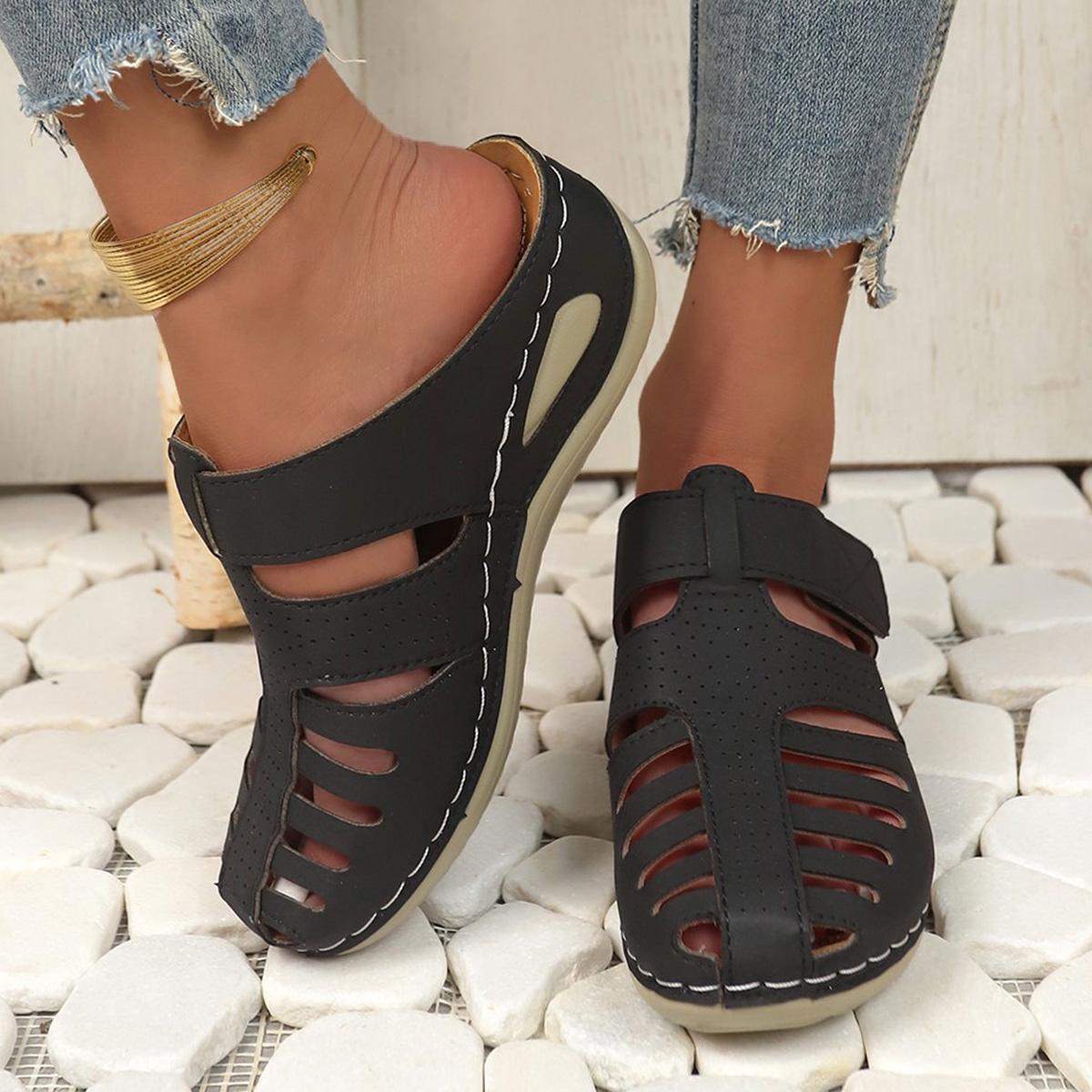 

Sandalia de cuña ortopédica para mujer, Calzado Casual Cuero Vintage, antideslizante, estilo vintage, Calidad Superior, 43 чёрный