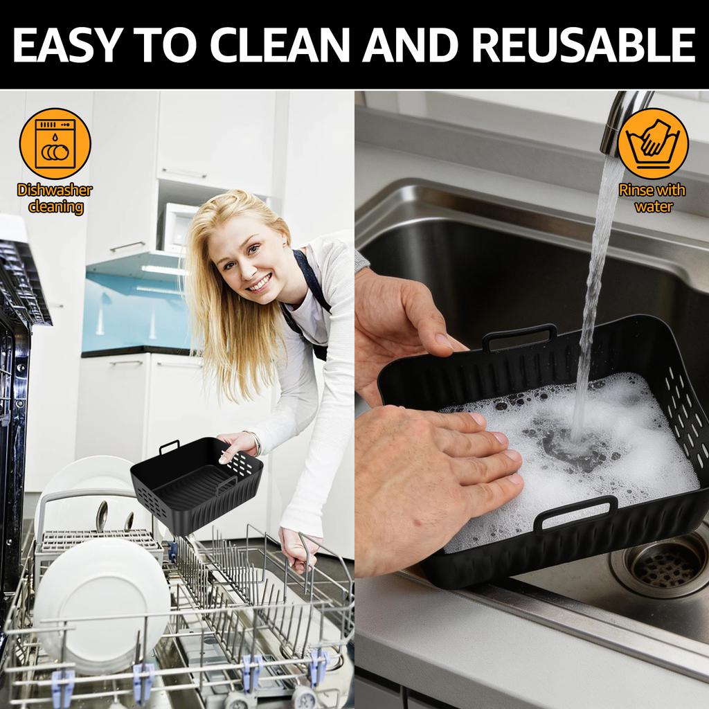 2 Pcs Air Fryer Silicone Tray Double Stack Air Fryer Liner Reusable Baking Basket with Handle Silicone Baking Trays for Kitchen