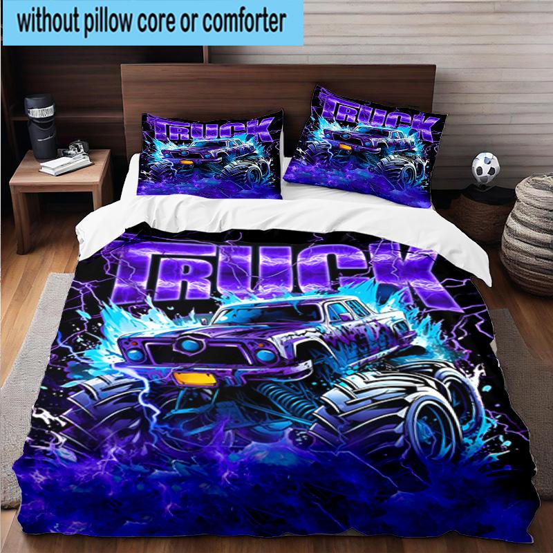 Electric Monster Truck Art 3pcs Bedding,Including 1pc Duvet Cover And 2pcs Pillowcases Perfect for Christmas,Ideal for Bedroom, Dormitory