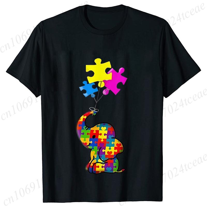 Funny Elephant Autism Awareness T-shirt for Women Acceptance Neurodiversity Summer Shirts Hip Hop Streetwear Short Sleeve Tees