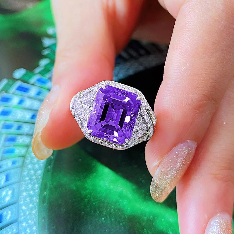 BELLA BOX New Bright Purple Princess Square Shape Zircon Open Women's Rings Elegant Accessories For Party Wedding Anniversary Gift Statement Jewelry
