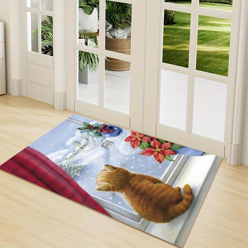 Cat Snowy Scene Carpet Rug Soft Washable Anti Slip Home Living Room Sofa Mats Personalized Christmas Rug