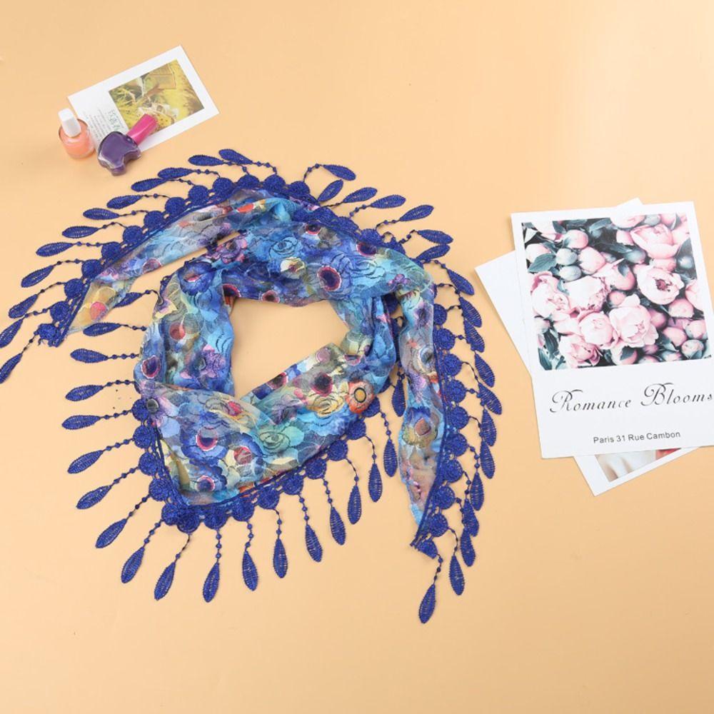 Sun Protection Lace Scarf with Tassel Flower Triangle Headband Cute Printed  Wraps  Beach