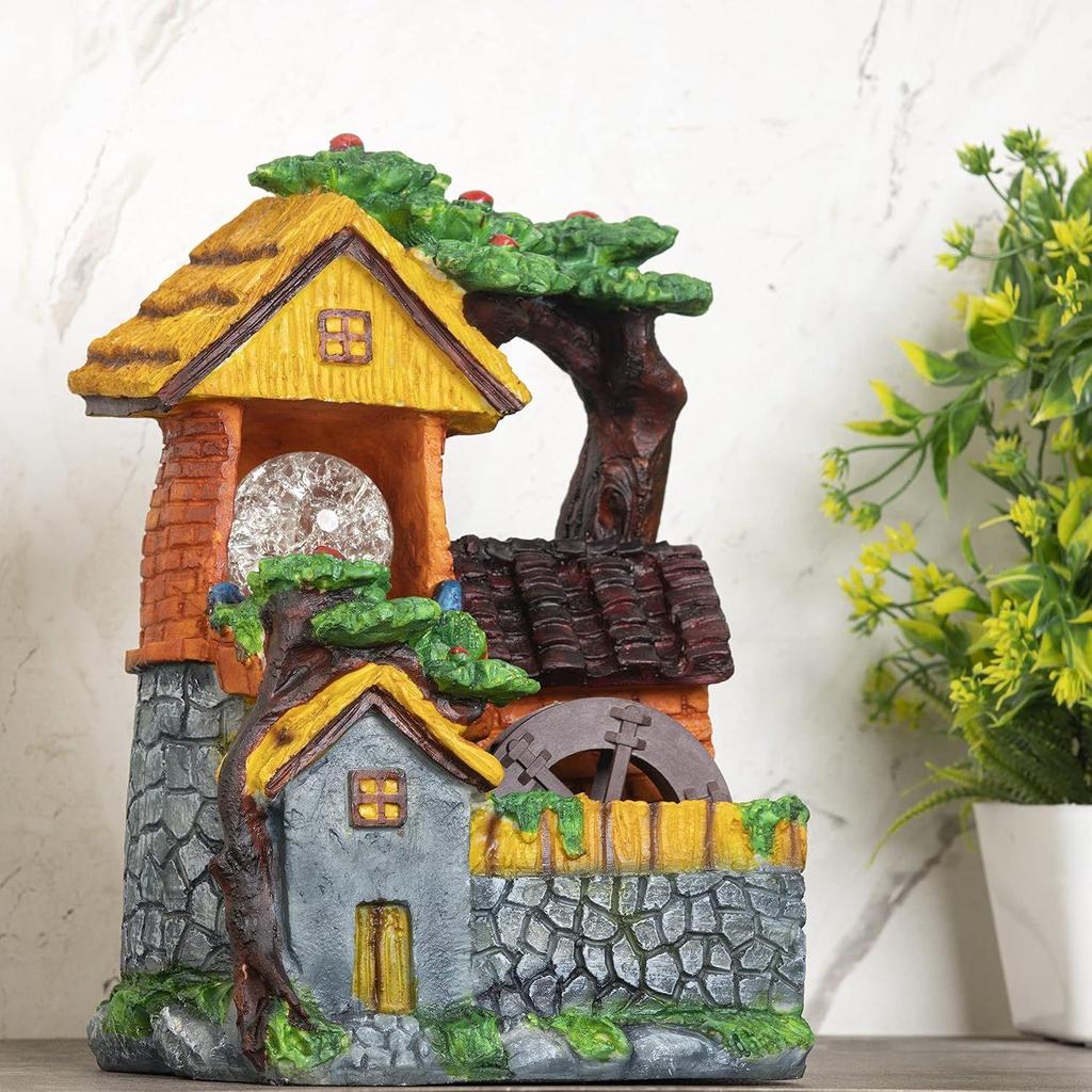 Polyresin Tischplatte Innen Außen Wasserfallbrunnen mit LED-Lichtern Heimdeko Dekoration Geschenk Geschenkartikel