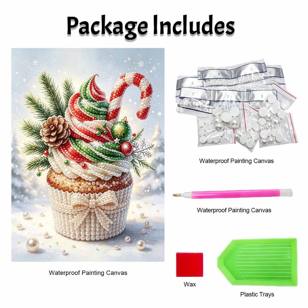 Christmas Cupcake Pearl Painting Kit Holiday Festive Dessert DIY Sparkling Bead Canvas Aesthetic Craft Wall Decor Home Decoration Art