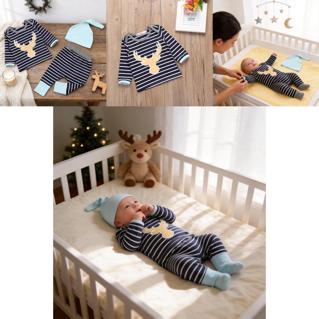 3pcs Newborn Baby Boy Girl Cotton Striped Outfit Set With Long Sleeve Top Pants And Hat For Spring And Autumn Comfort