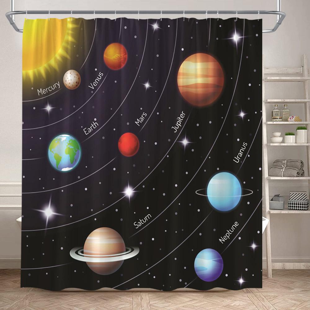 

Kids Outer Space Funny Shower Curtains Astronaut Quotes Cartoon Galaxy Planets Child Cute Rocket Art Printed Home Bathroom Decor 120x180cm-47x70in