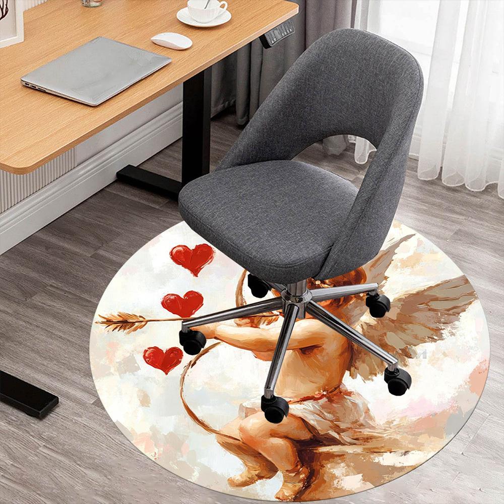 1pc Cupid Love Round Chair mat office Area Rug - Non-Slip, Floor Mat for Office, Bedroom, Ideal home decor gift c0112135